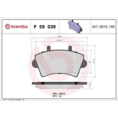 Brembo | Bremsbelagsatz, Scheibenbremse | P 59 039