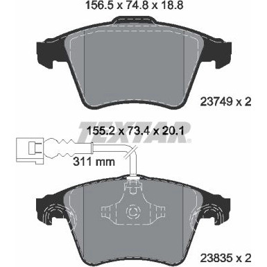 Textar | Bremsbelagsatz, Scheibenbremse | 2374901
