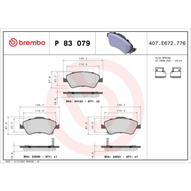 Brembo | Bremsbelagsatz, Scheibenbremse | P 83 079