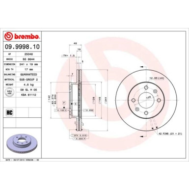 Brembo | Bremsscheibe | 09.9998.10