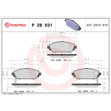 Brembo | Bremsbelagsatz, Scheibenbremse | P 28 031