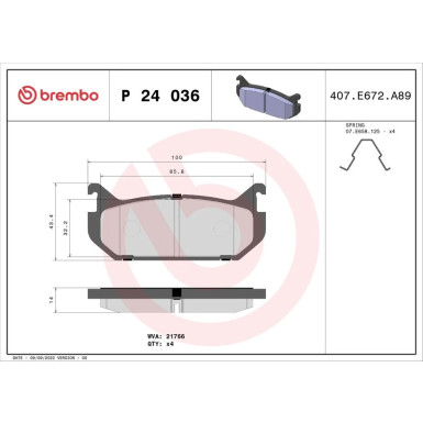 Brembo | Bremsbelagsatz, Scheibenbremse | P 24 036