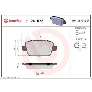 Brembo | Bremsbelagsatz, Scheibenbremse | P 24 075