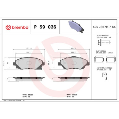 Brembo | Bremsbelagsatz, Scheibenbremse | P 59 036