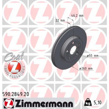 Zimmermann | Bremsscheibe | 590.2849.20 Zimmermann | Bremsscheibe | 590.2849.20