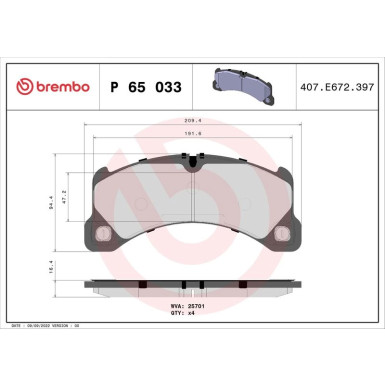 Brembo | Bremsbelagsatz, Scheibenbremse | P 65 033