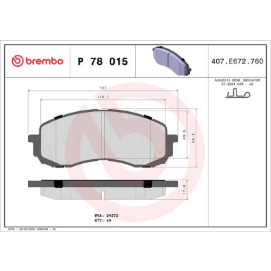 Brembo | Bremsbelagsatz, Scheibenbremse | P 78 015