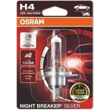 Osram | Glühlampe, Fernscheinwerfer | NIGHT BREAKER® SILVER H4 Einzelblister | 64193NBS-01B