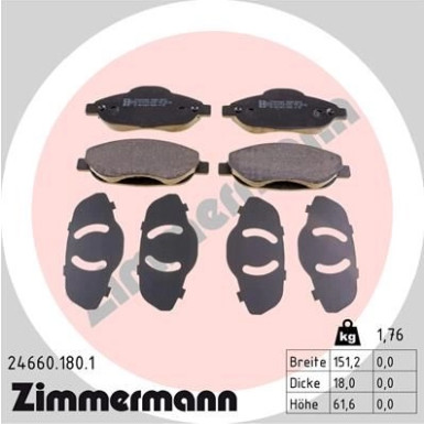 Zimmermann | Bremsbelagsatz, Scheibenbremse | 24660.180.1