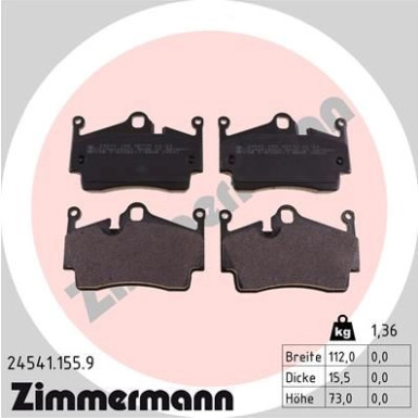 Zimmermann | Bremsbelagsatz, Scheibenbremse | 24541.155.9