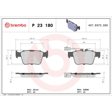 Brembo | Bremsbelagsatz, Scheibenbremse | P 23 180