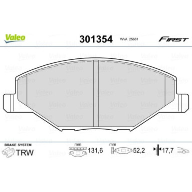 Valeo | Bremsbelagsatz, Scheibenbremse | 301354