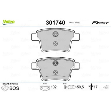 Valeo | Bremsbelagsatz, Scheibenbremse | 301740