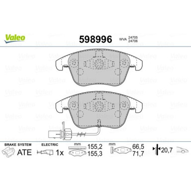 Valeo | Bremsbelagsatz, Scheibenbremse | 598996