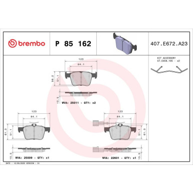 Brembo | Bremsbelagsatz, Scheibenbremse | P 85 162 Brembo | Bremsbelagsatz, Scheibenbremse | P 85 162