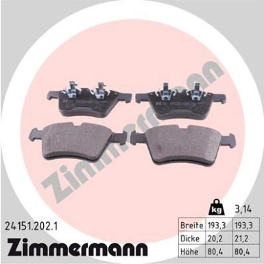 Zimmermann | Bremsbelagsatz, Scheibenbremse | 24151.202.1