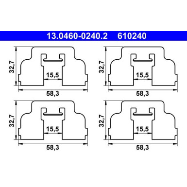 ATE | Zubehörsatz, Scheibenbremsbelag | 13.0460-0240.2