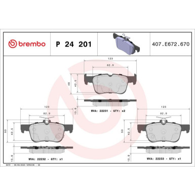 Brembo | Bremsbelagsatz, Scheibenbremse | P 24 201